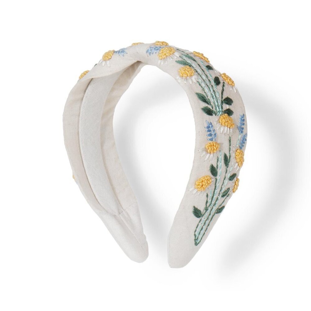 Hand Embroidered Floral Headband Cotton Holiday Hair Accessory Women Girls